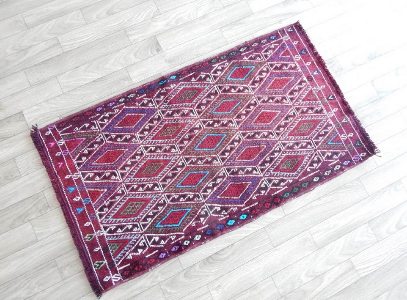 Turkish Boho Handmade Small Runner Rug 1′8″ × 2′11″