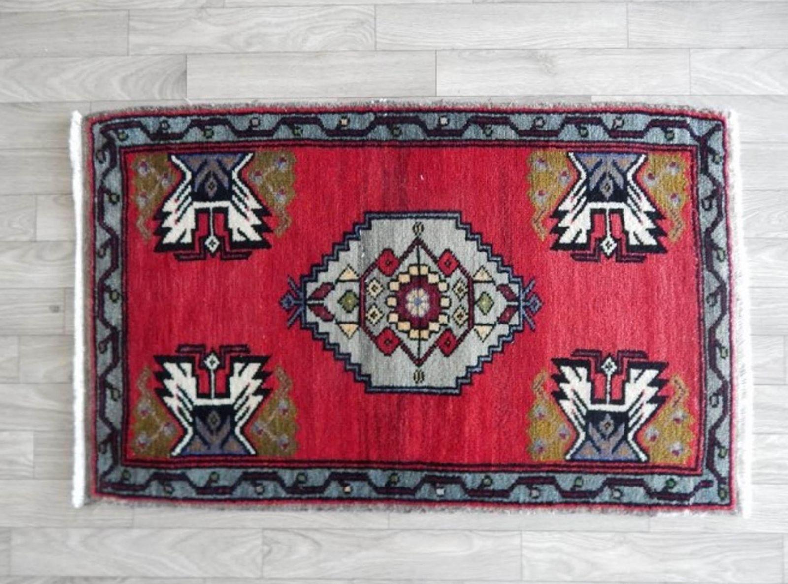 Small Turkish Rug Hand Knotted Distressed Low Pile Area Rug Faded Mat 1′9″ × 2′9″ photo buy
