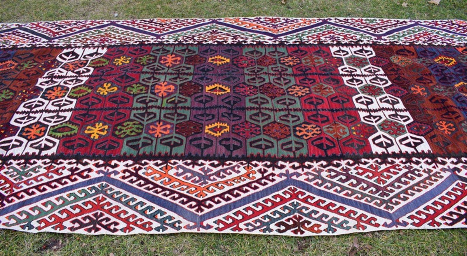 Colorful Vintage Kilim Rug With Tribal Style, Boho Chic Flat Weave Turkish Kilim 6.2 X 14.6 Ft. photo vinterior