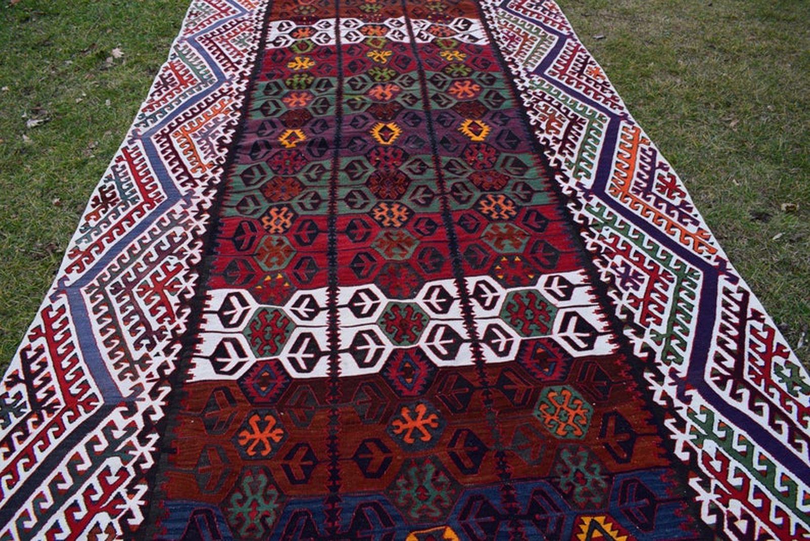 Colorful Vintage Kilim Rug With Tribal Style, Boho Chic Flat Weave Turkish Kilim 6.2 X 14.6 Ft. photo vintage