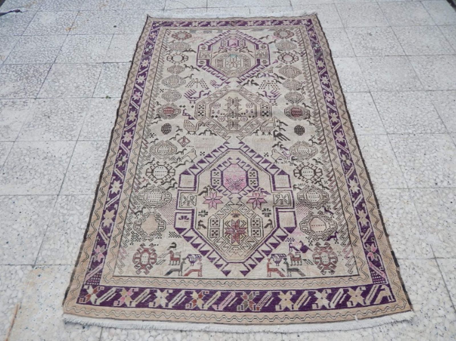 Vintage Animal Soumak, Mid Century Nomadic Gallery Rug 3′11″ × 6′2″ photo furniture