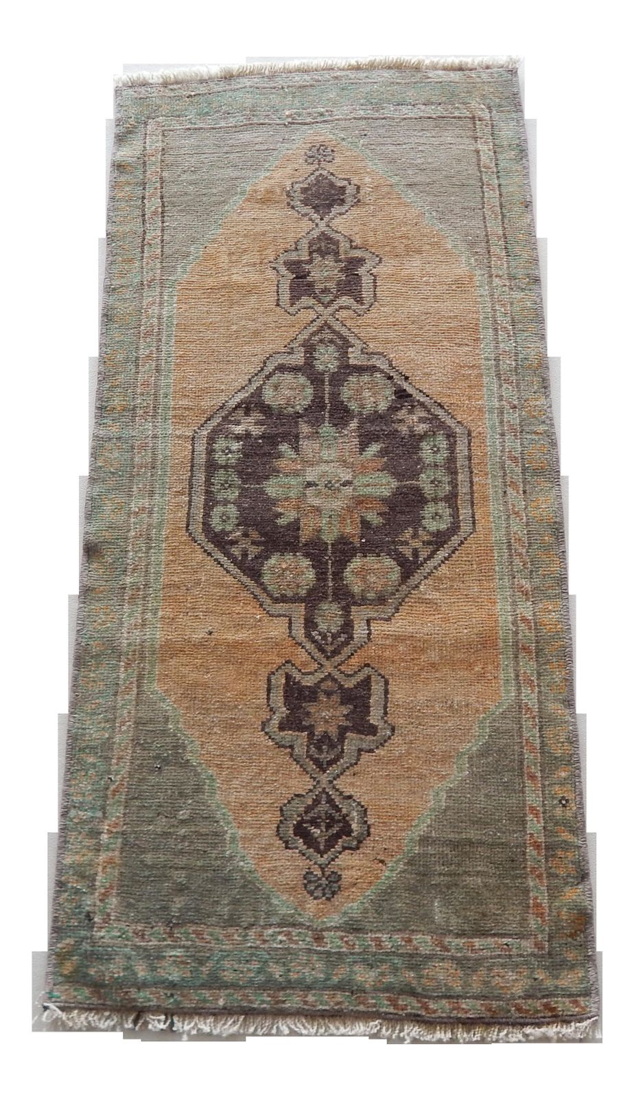 Distressed Low Pile Turkish Yastik Petite Rug Hand Knotted Faded Mat 19'' X 41'