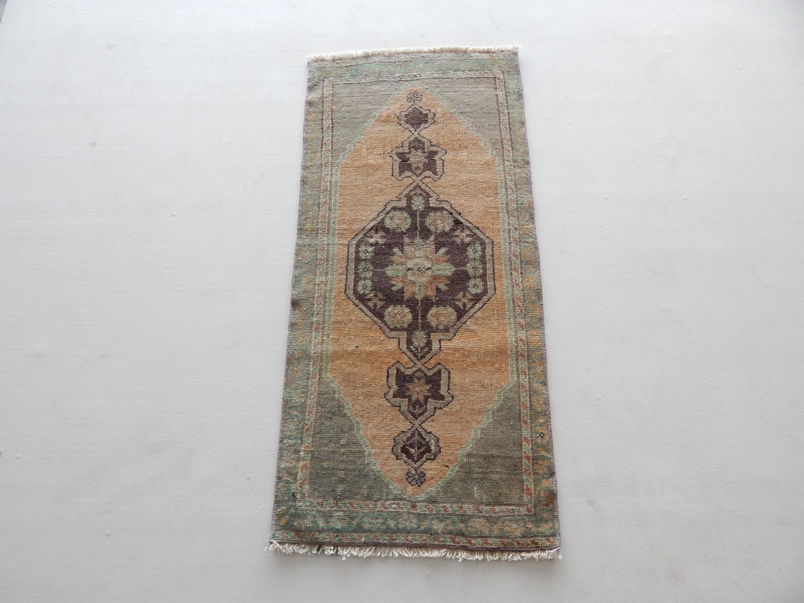 Distressed Low Pile Turkish Yastik Petite Rug Hand Knotted Faded Mat 19'' X 41' photo furniture