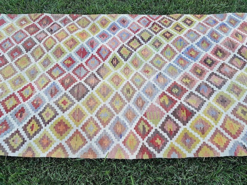 1970s Handmade Wool Multi Color Staircase Turkish Kilim Rug Runner 3′3″ × 16′3″ photo Textiles