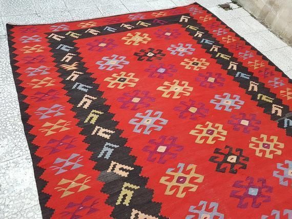 1970s Vintage Turkish Kilim Rug 7′3″ × 9′4″ photo Textiles