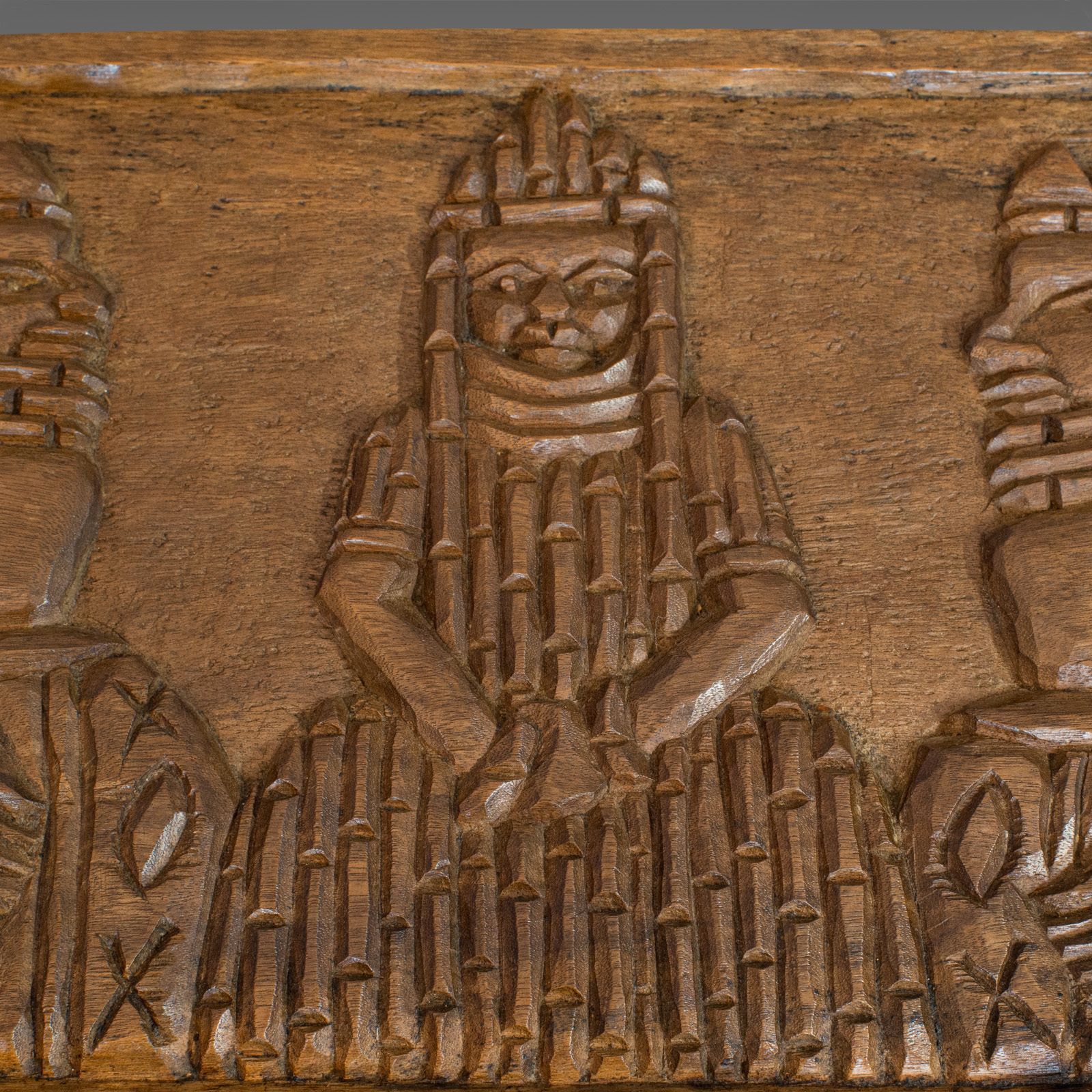 Vintage Hand Carved Wooden Plaque, Asian, Hardwood, Decorative, Tribal Scene photo 275.0