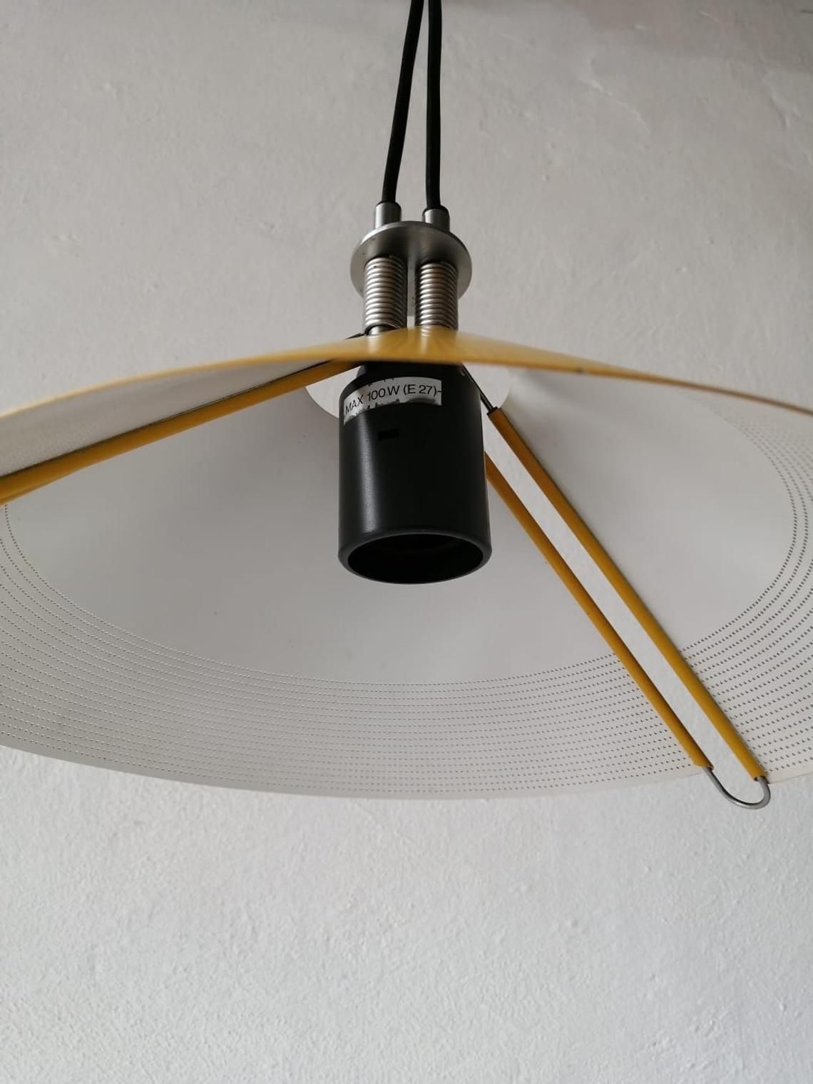 photo furniture Wonderful Italian Sintheto Soffitto Yellow Metal Pendant Lamp By F. A. Porsche For Luci, 1980s Italy