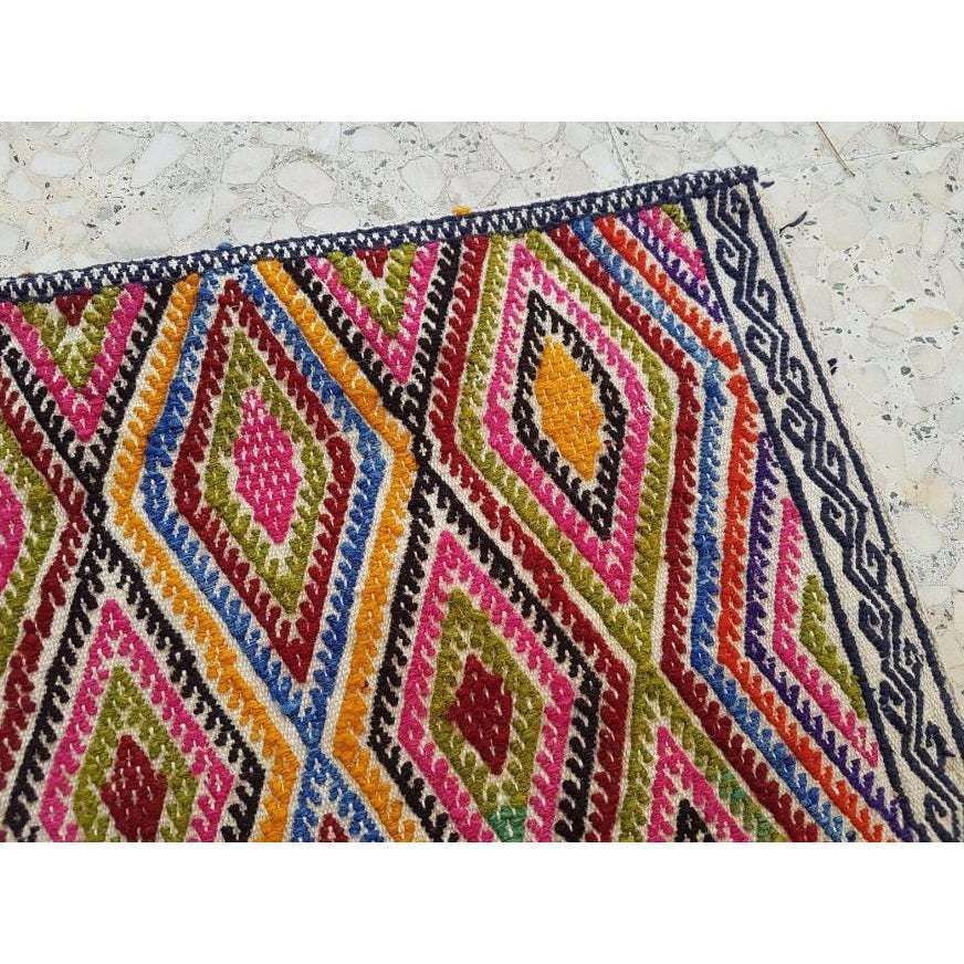 1970s Vintage Miniature Embroidered Turkish Kilim Rug photo 84.0