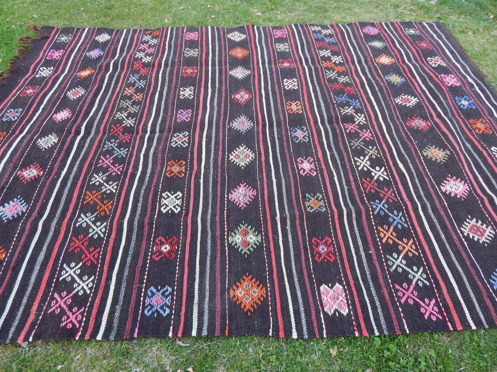1980s Unique Kurdish Tapis Kilim Tapestry, Vintage Geometric Pattern Tribal Flatweave Kelim, Moroccan Style Rug, 6'11'' X 9'4'' / 211 X 285 Cm photo Textiles