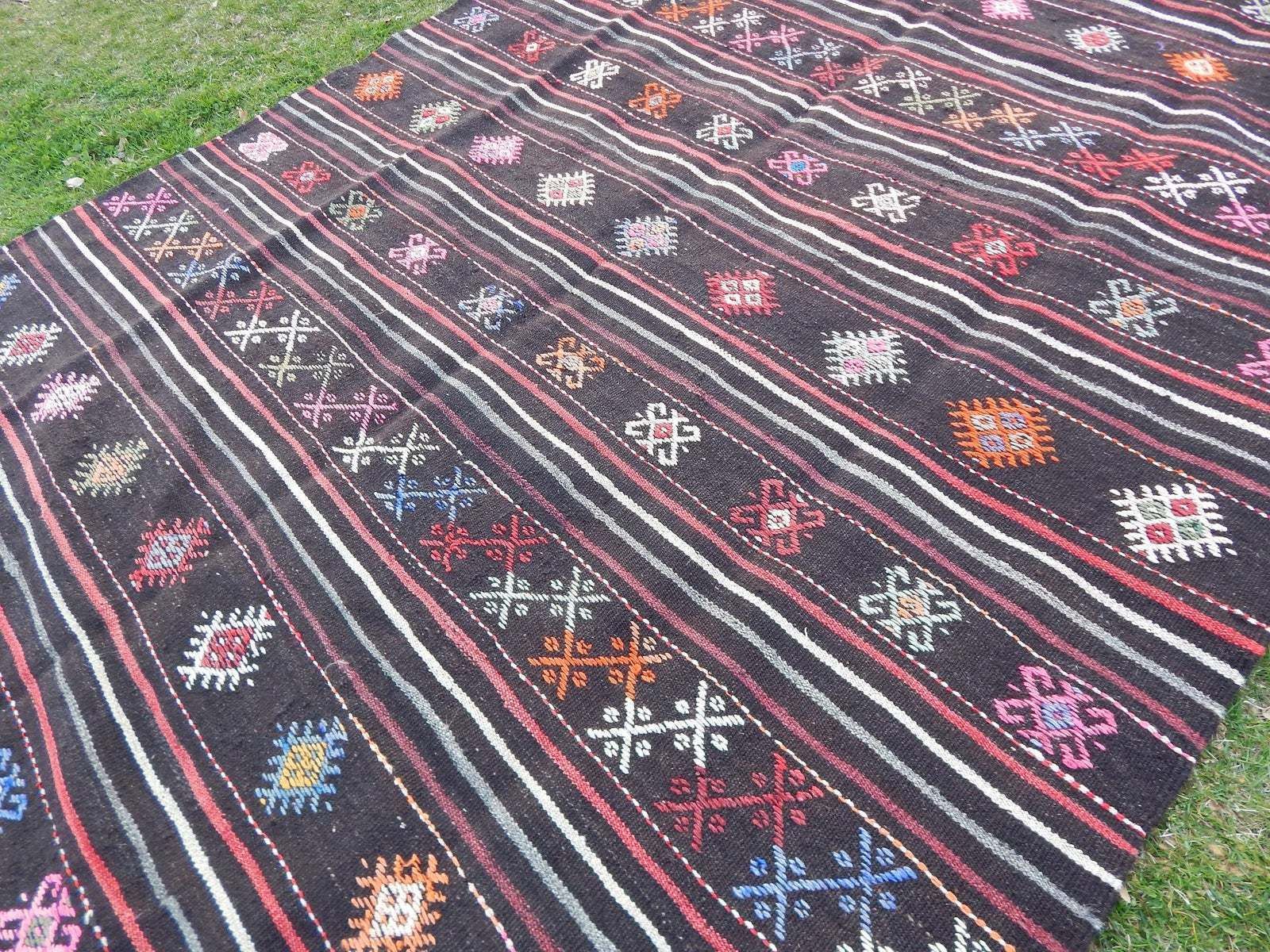 1980s Unique Kurdish Tapis Kilim Tapestry, Vintage Geometric Pattern Tribal Flatweave Kelim, Moroccan Style Rug, 6'11'' X 9'4'' / 211 X 285 Cm photo buy