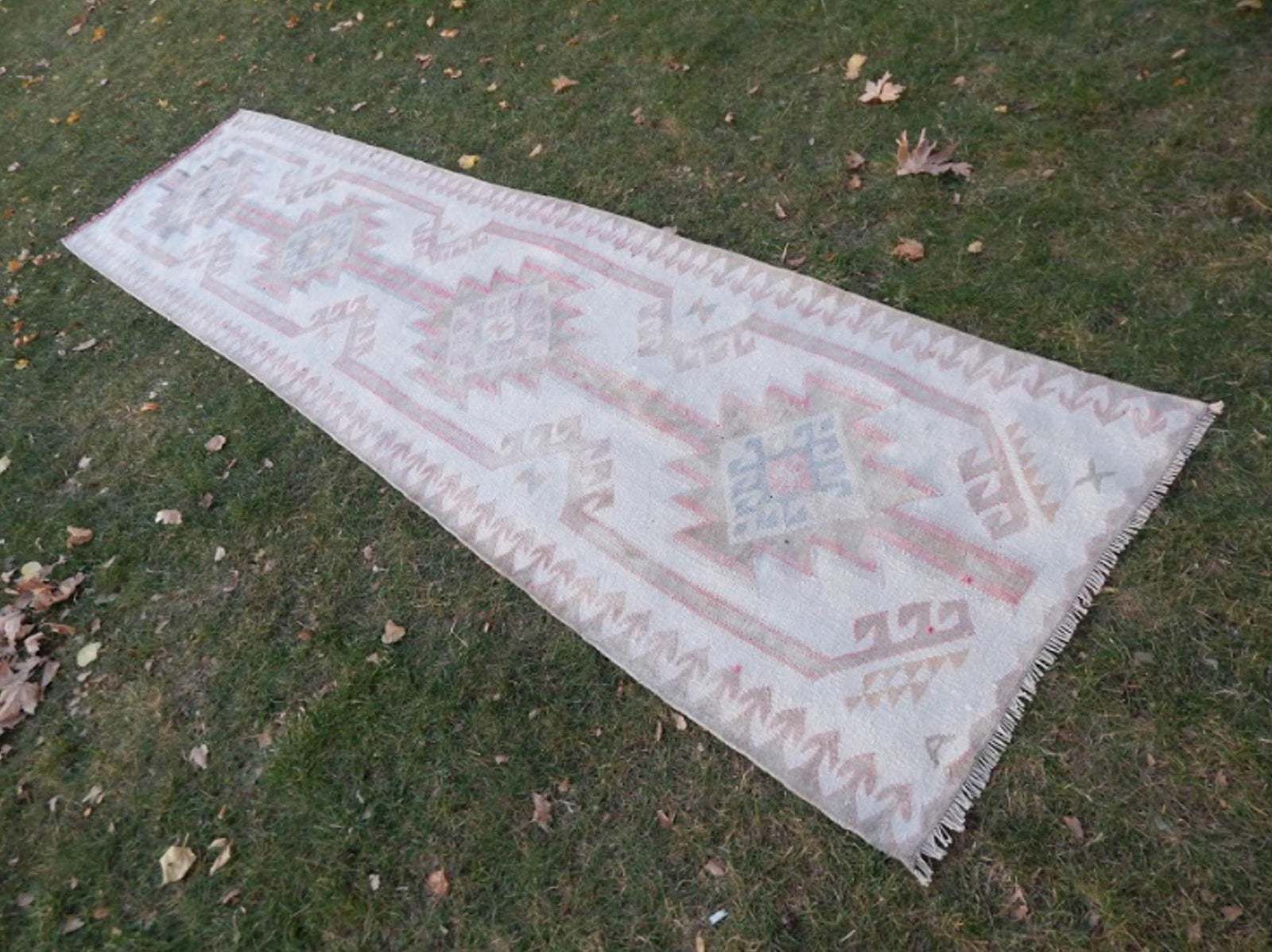 Hand Knotted Turkish Runner Rug. Boucherouite Style Herki Rug. Natural Undyed Wool 3′3″ × 12′10″ photo 741.0