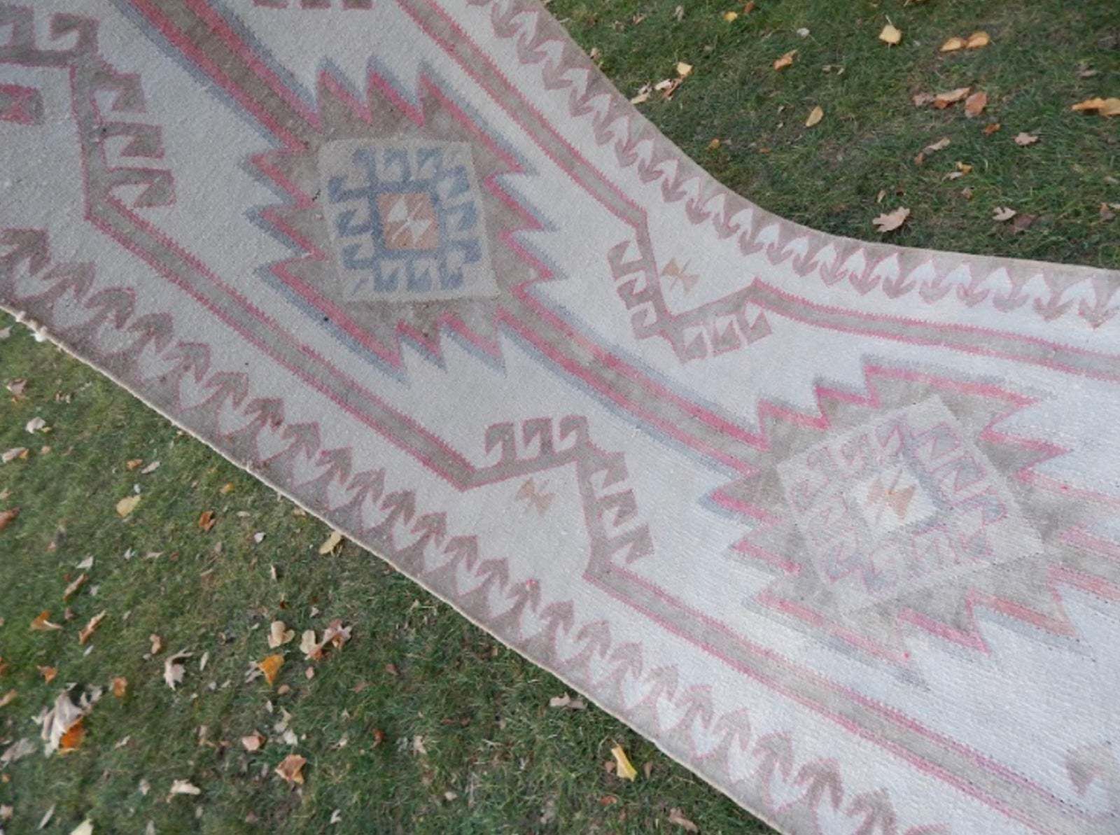 Hand Knotted Turkish Runner Rug. Boucherouite Style Herki Rug. Natural Undyed Wool 3′3″ × 12′10″ photo vintage