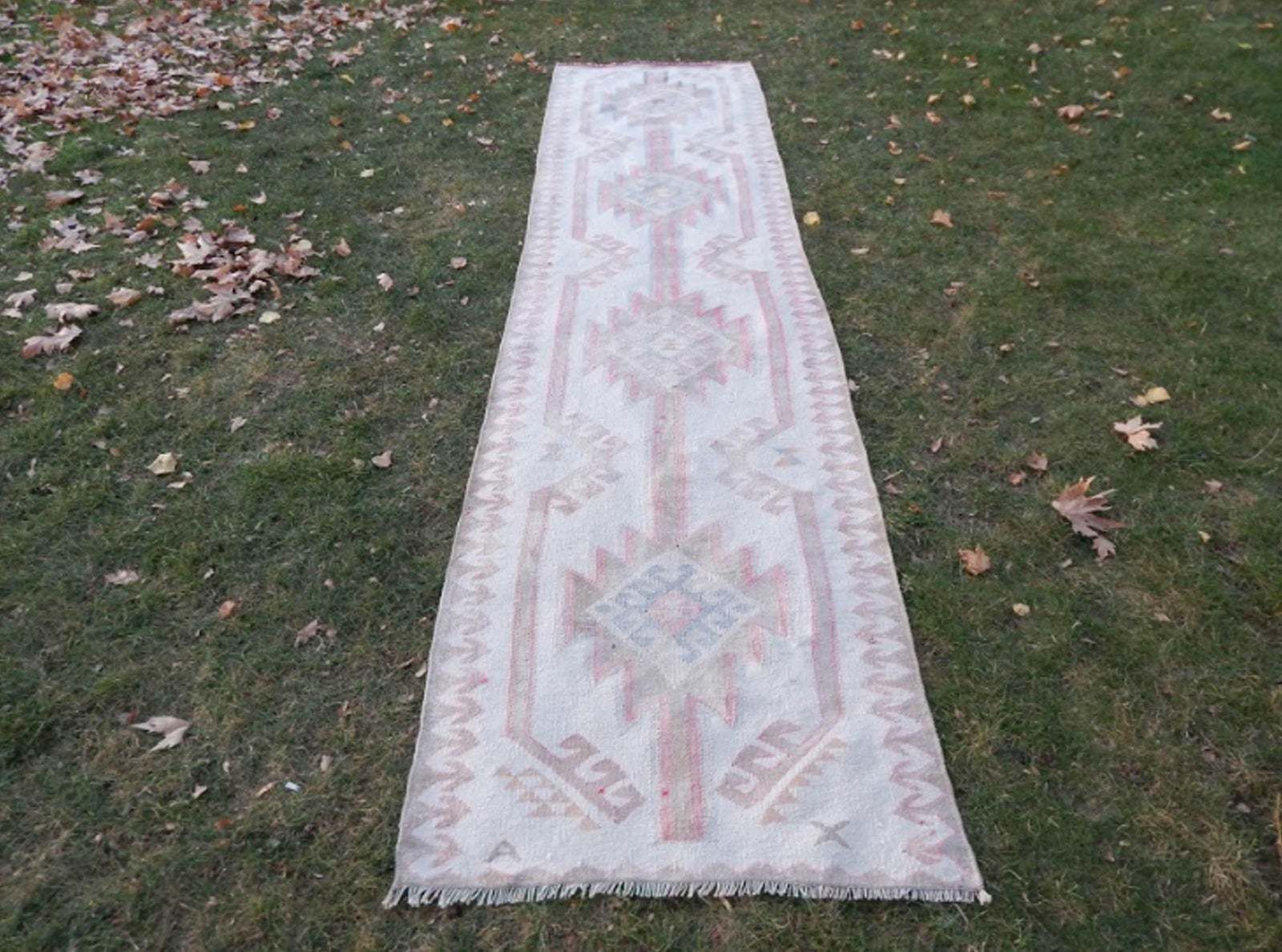 Hand Knotted Turkish Runner Rug. Boucherouite Style Herki Rug. Natural Undyed Wool 3′3″ × 12′10″ photo furniture
