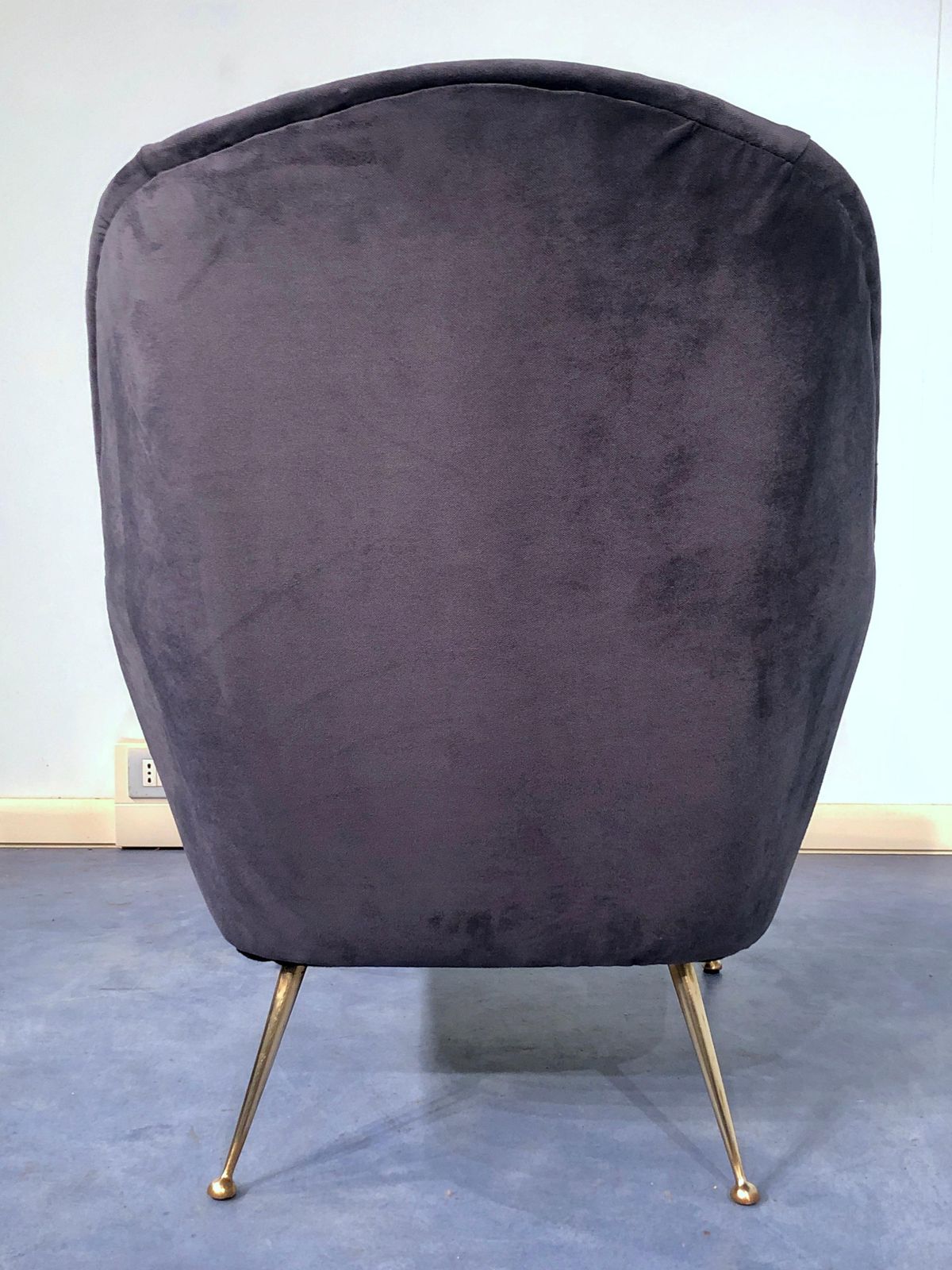 photo buy Pair Of Italian Midcentury Midnight Blue Velvet Armchairs, Gio Ponti Style 1950s