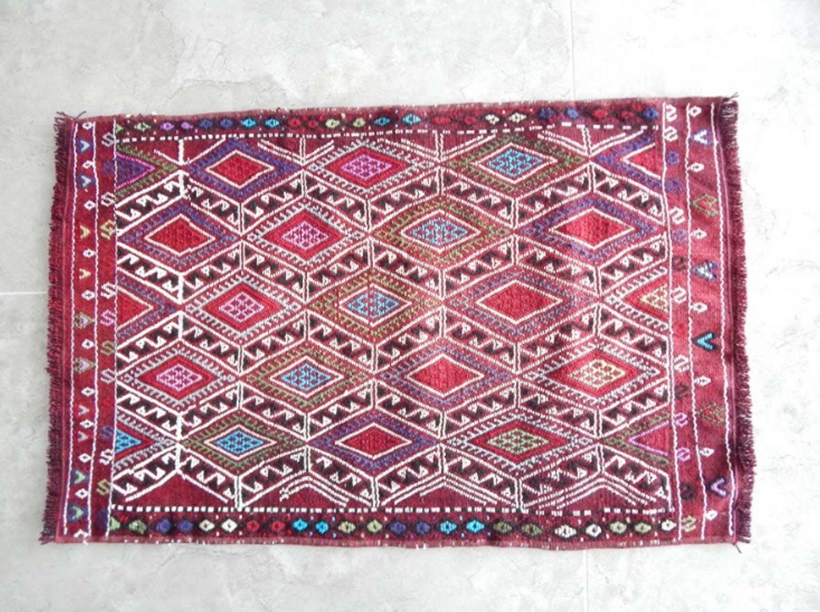 Vintage Geometrical Turkish Cicim Kilim Rug 1′10″ × 2′9″ photo vintage