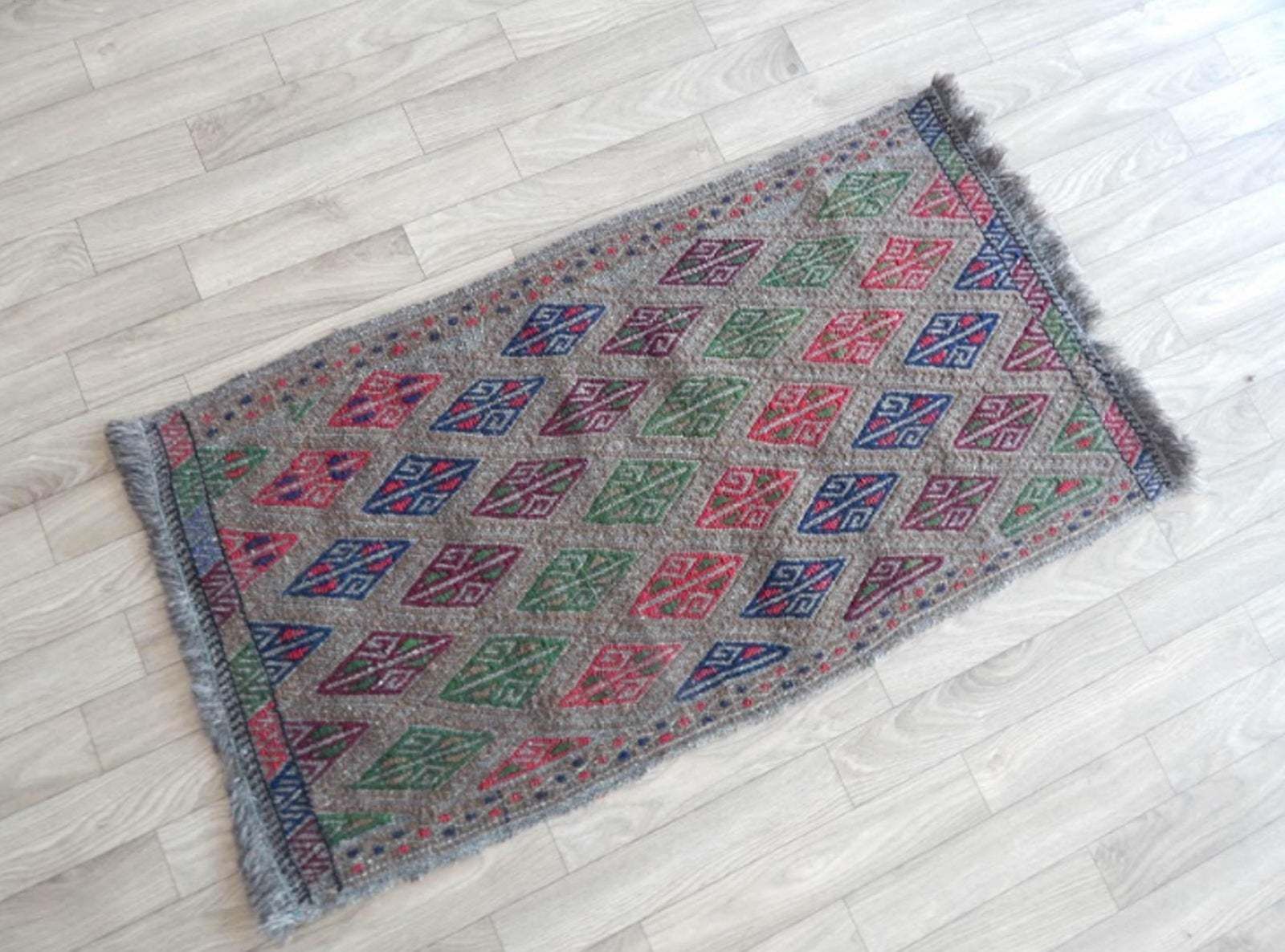 Vintage Small Geometrical Oushak Kilim Rug 1′8″ × 2′10″ photo for sale