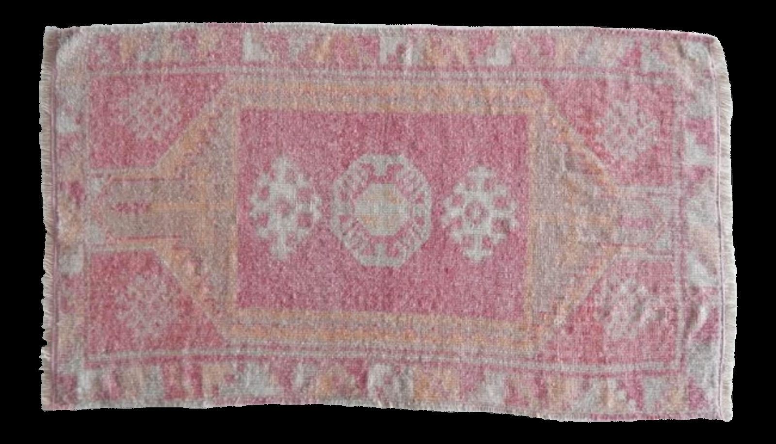 Hand Woven Geometric Pattern Pastel Oushak Bathroom Rug, Wall Hanging And Table Decor Vintage Small Home Entrance Carpet 1′10″ × 3′2″ photo for sale