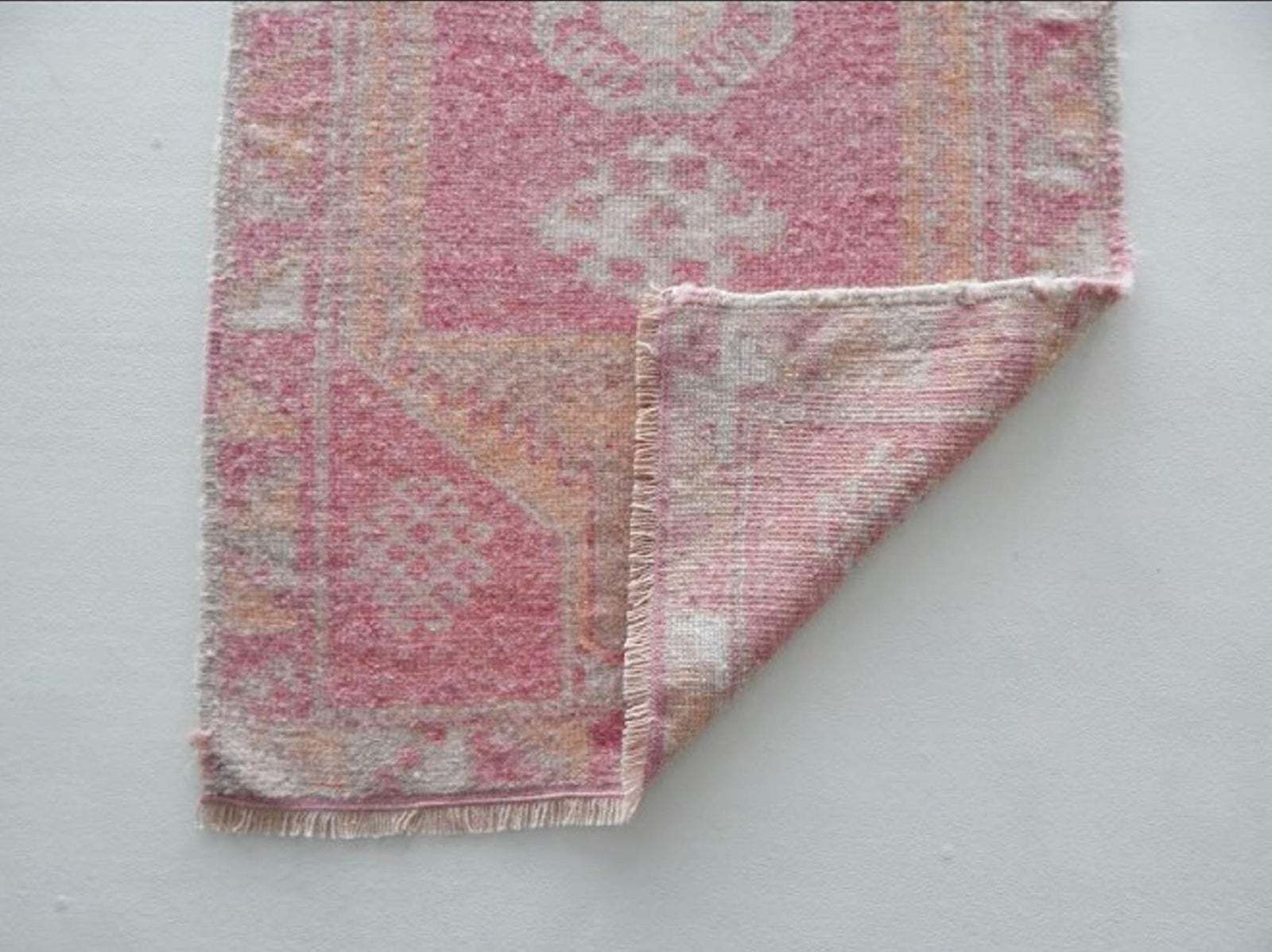 Hand Woven Geometric Pattern Pastel Oushak Bathroom Rug, Wall Hanging And Table Decor Vintage Small Home Entrance Carpet 1′10″ × 3′2″ photo buy