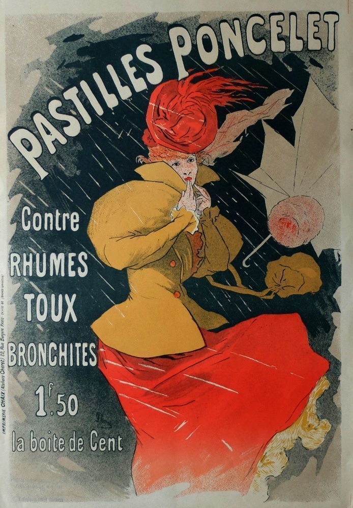 Jules Chéret Lithograph Poster Reissue Poncelet Pastilles Against Colds Cough