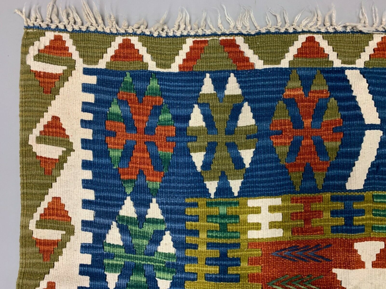 Vintage Turkish Kilim 230x142 Cm Tribal Kelim Rug, Blue, Red, Beige, Green Large photo vinterior