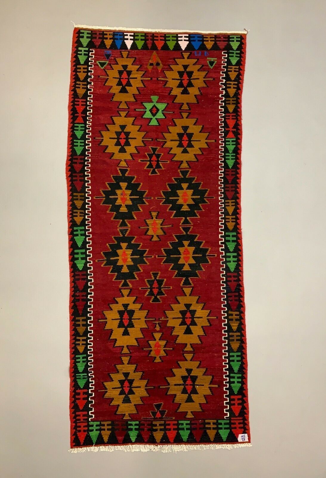 Vintage Turkish Kilim 283x121 Cm Wool Kelim Rug Large Red Black Purple Runner