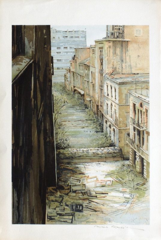 Renoux Alain Lithograph Lebanon Beirut: A Street In Ruins