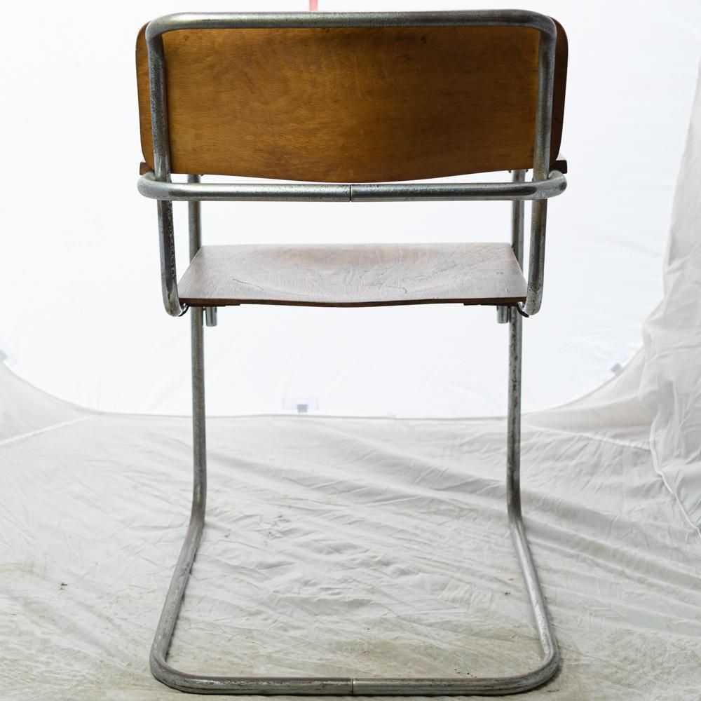Reclaimed Bauhaus Wooden And Chrome Chair photo Furniture