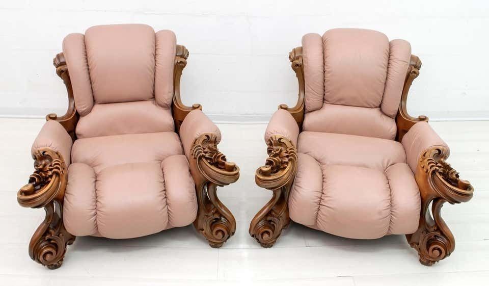 Pair Of Mid Century Modern Italian Liberty Style Leather Armchairs, 1950s photo furniture