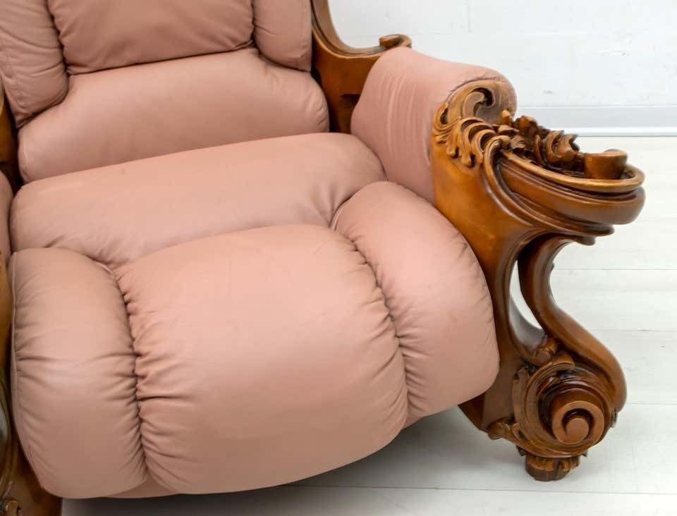 Furniture Pair Of Mid Century Modern Italian Liberty Style Leather Armchairs, 1950s photo