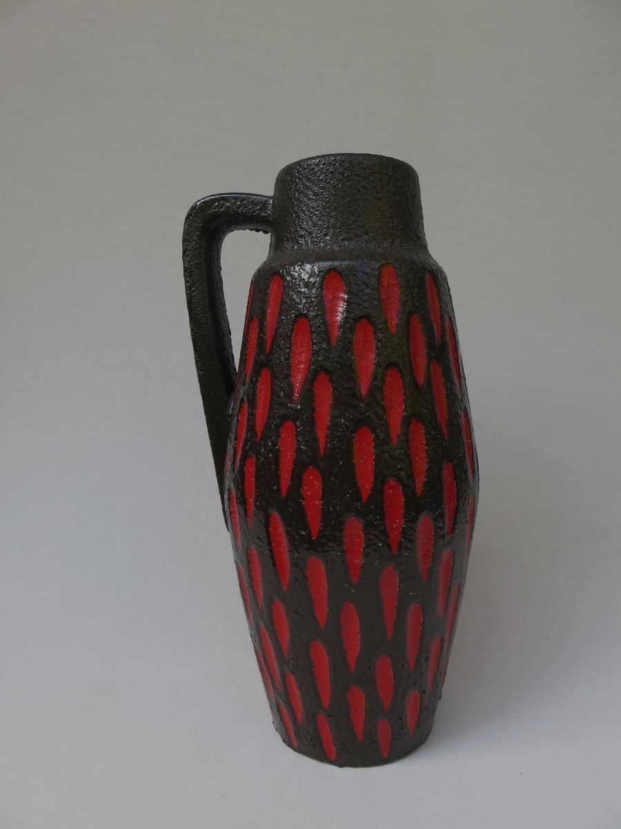 Black And Red Ceramic Fat Lava Vase From Scheurich, 1960s photo furniture