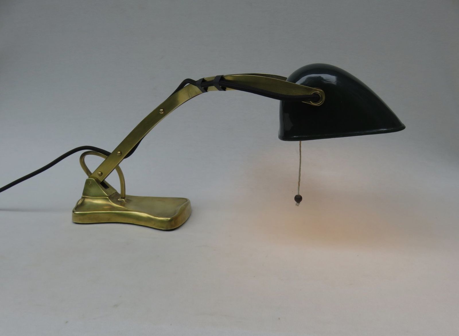 photo furniture Antique Art Nouveau Enameled Brass Bankers Lamp With Dark Green Shade