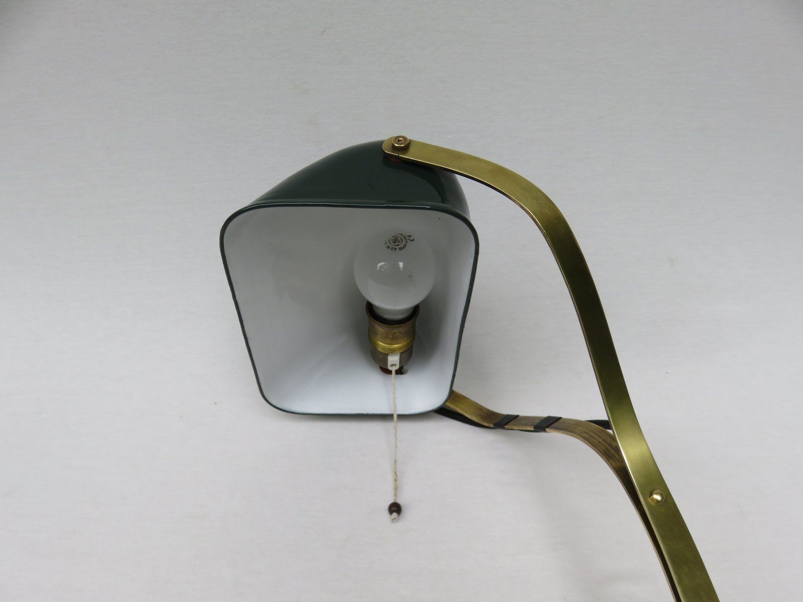 2502.4 Antique Art Nouveau Enameled Brass Bankers Lamp With Dark Green Shade photo