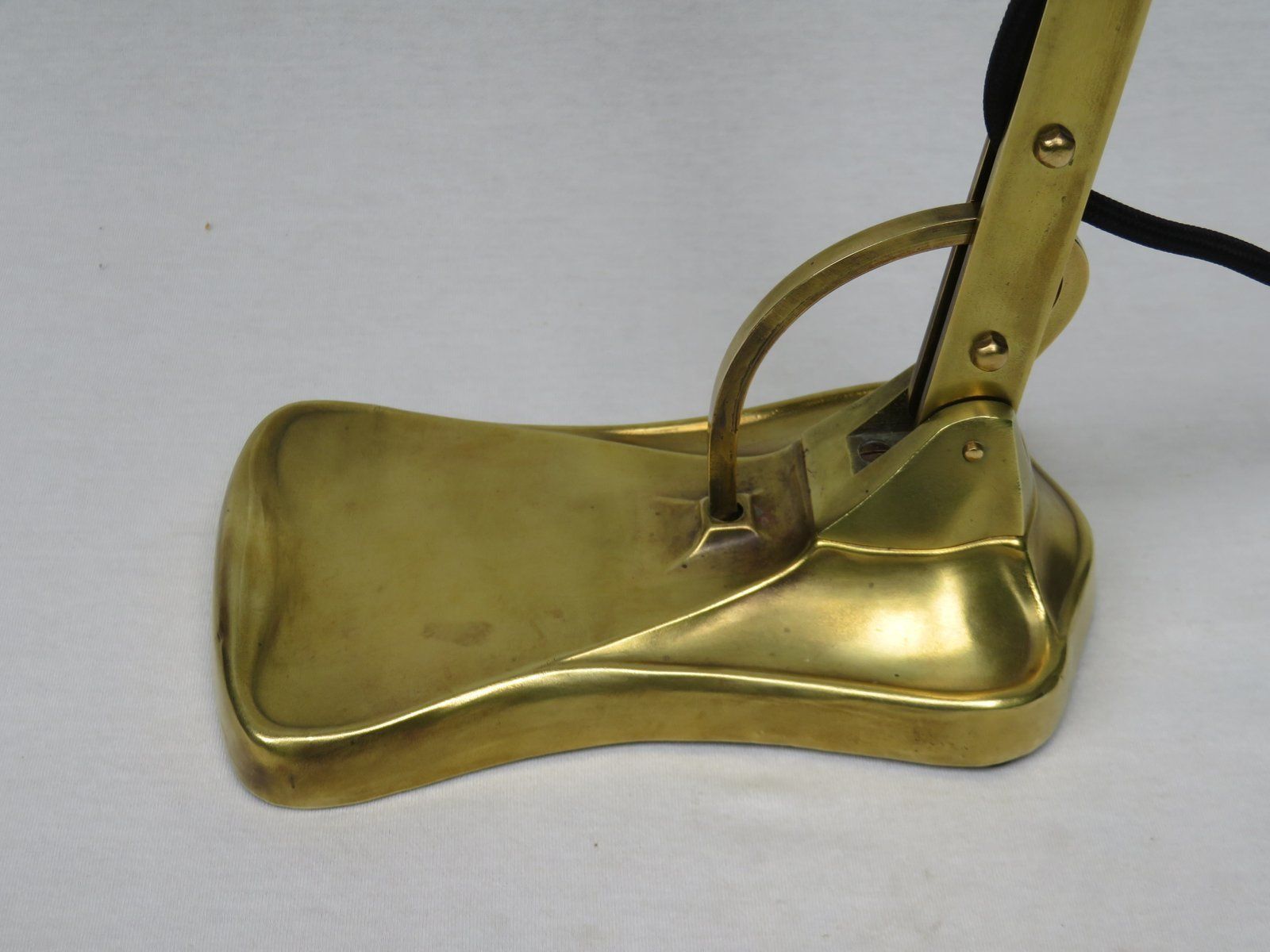 photo buy Antique Art Nouveau Enameled Brass Bankers Lamp With Dark Green Shade