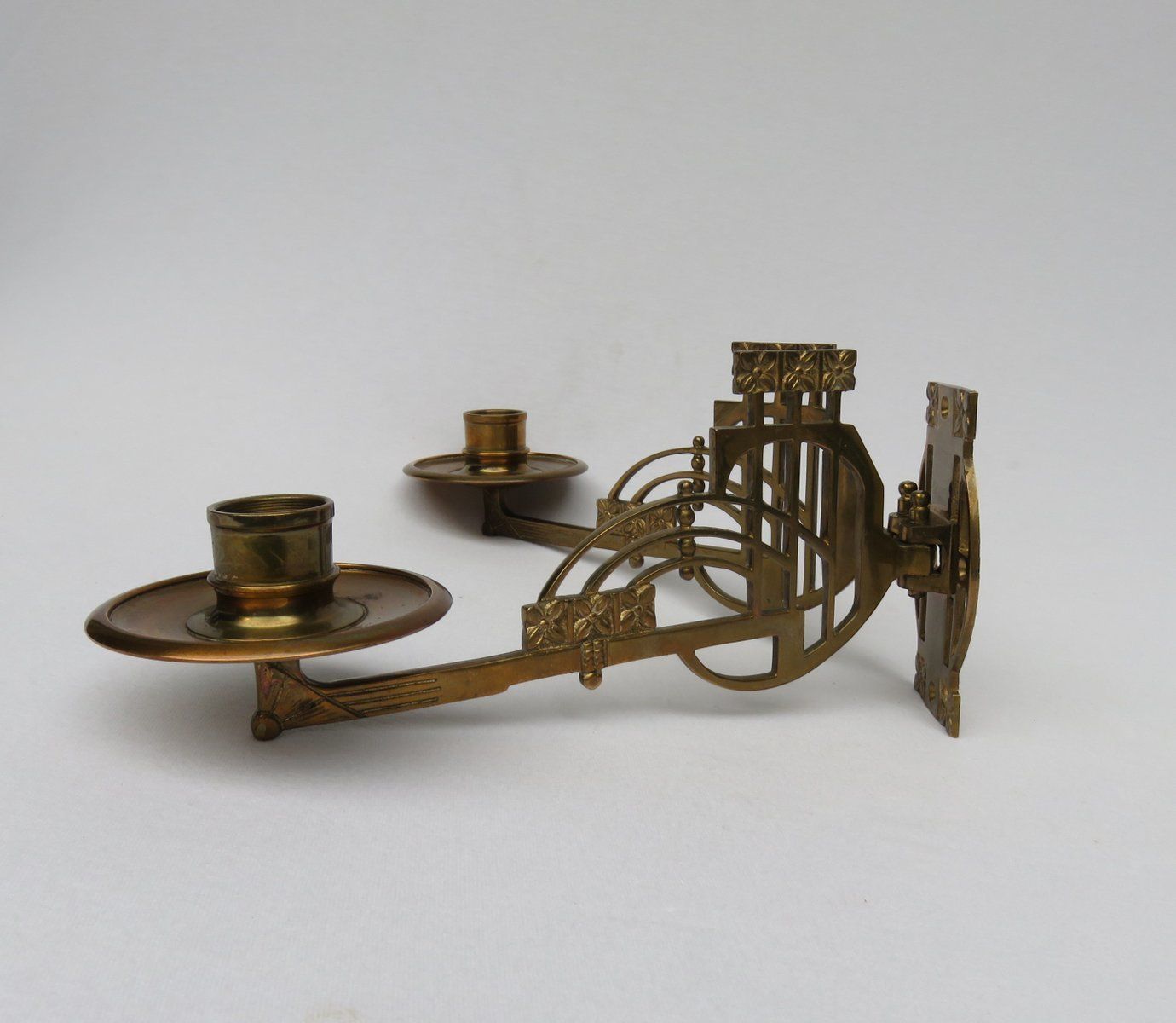 Art Nouveau Brass Piano Candleholders, Set Of 2 photo 1367.65