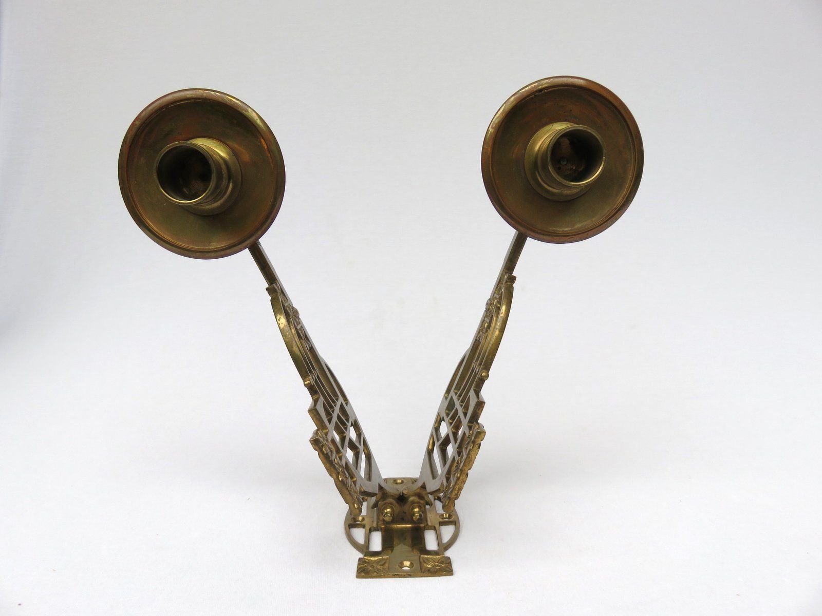 photo vintage Art Nouveau Brass Piano Candleholders, Set Of 2