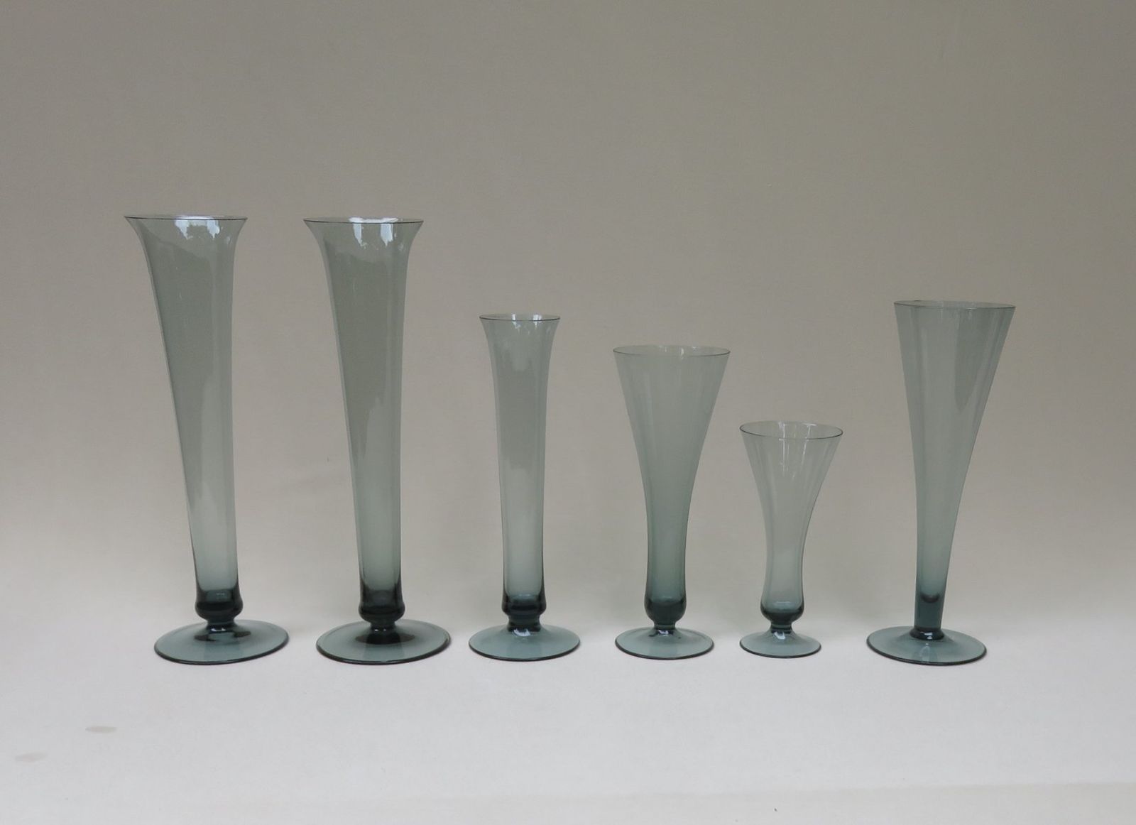 Tourmaline Glass Vases By Wilhelm Wagenfeld For Wmf, 1950s, Set Of 6
