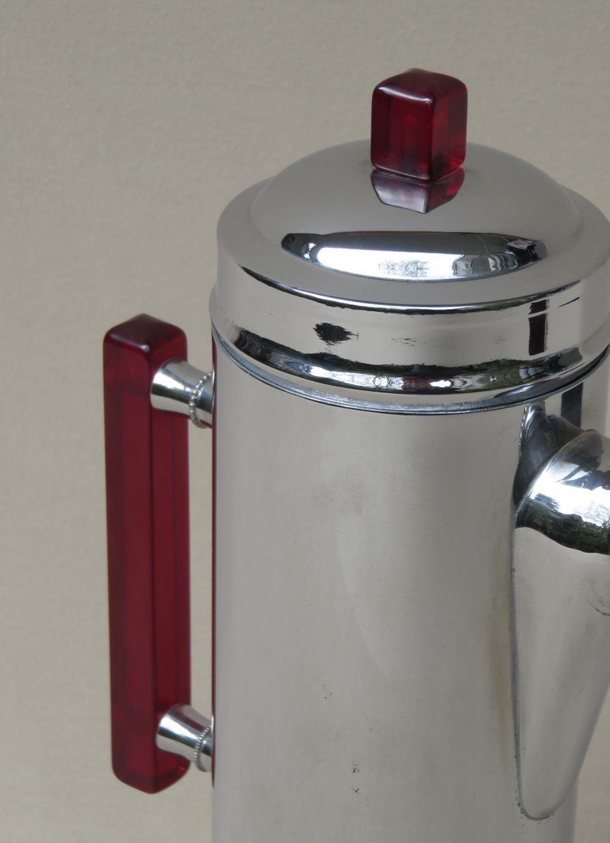 Art Deco Chrome Plated, Red Catalin & Stainless Chrome Shaker photo vinterior