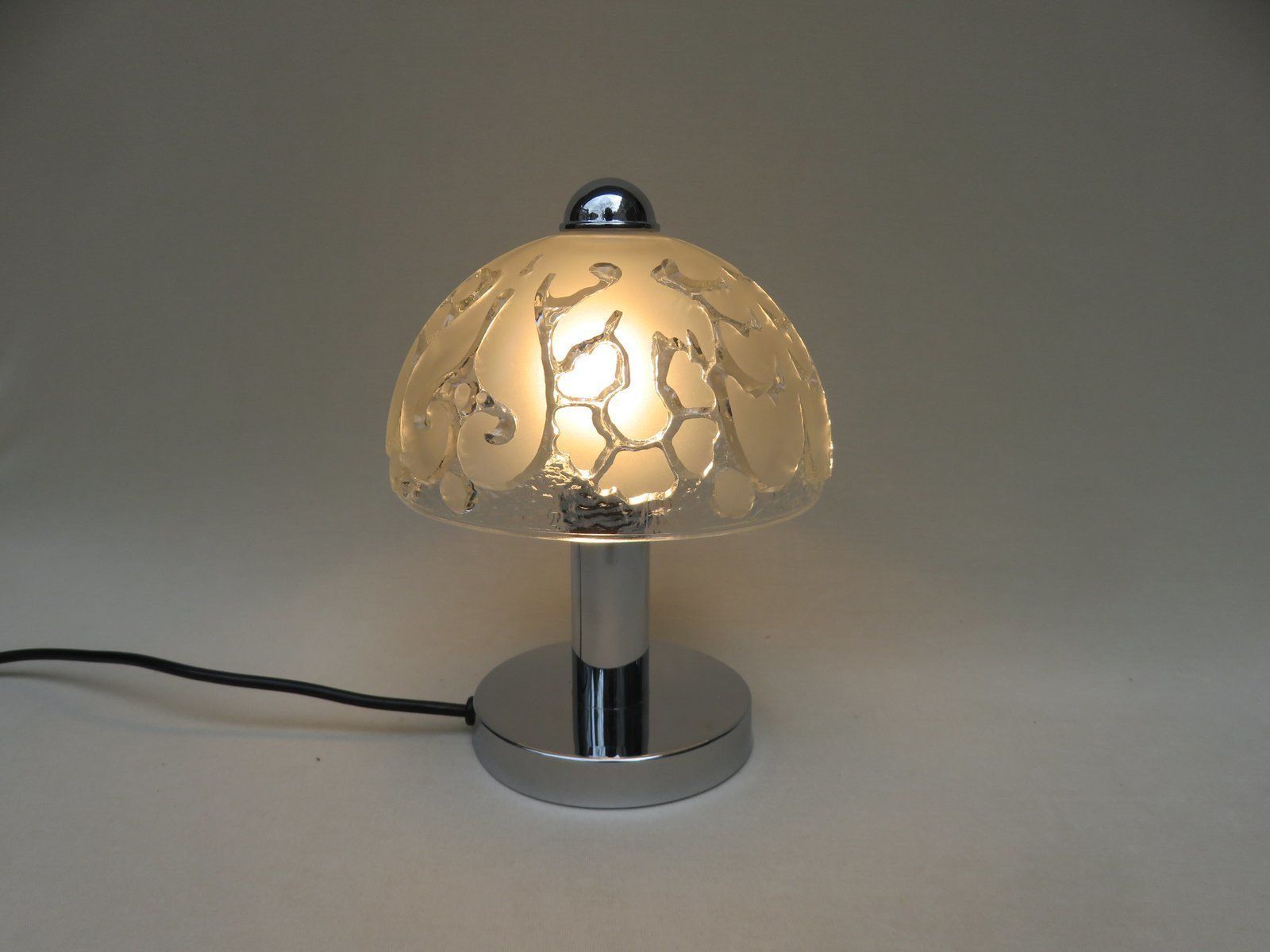 Small Pressed Glass And Chrome Mushroom Table Lamps From Peill & Putzler, 1970s, Set Of 2 photo 1846.2