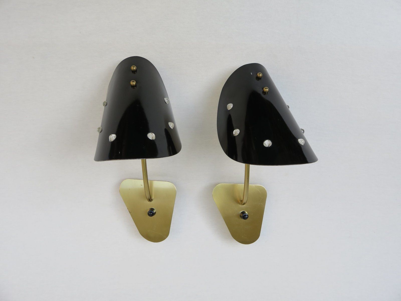 Extraordinary Italian Brass, Black Lacquered Aluminum, And Glass Bead Sconces, 1950s, Set Of 2