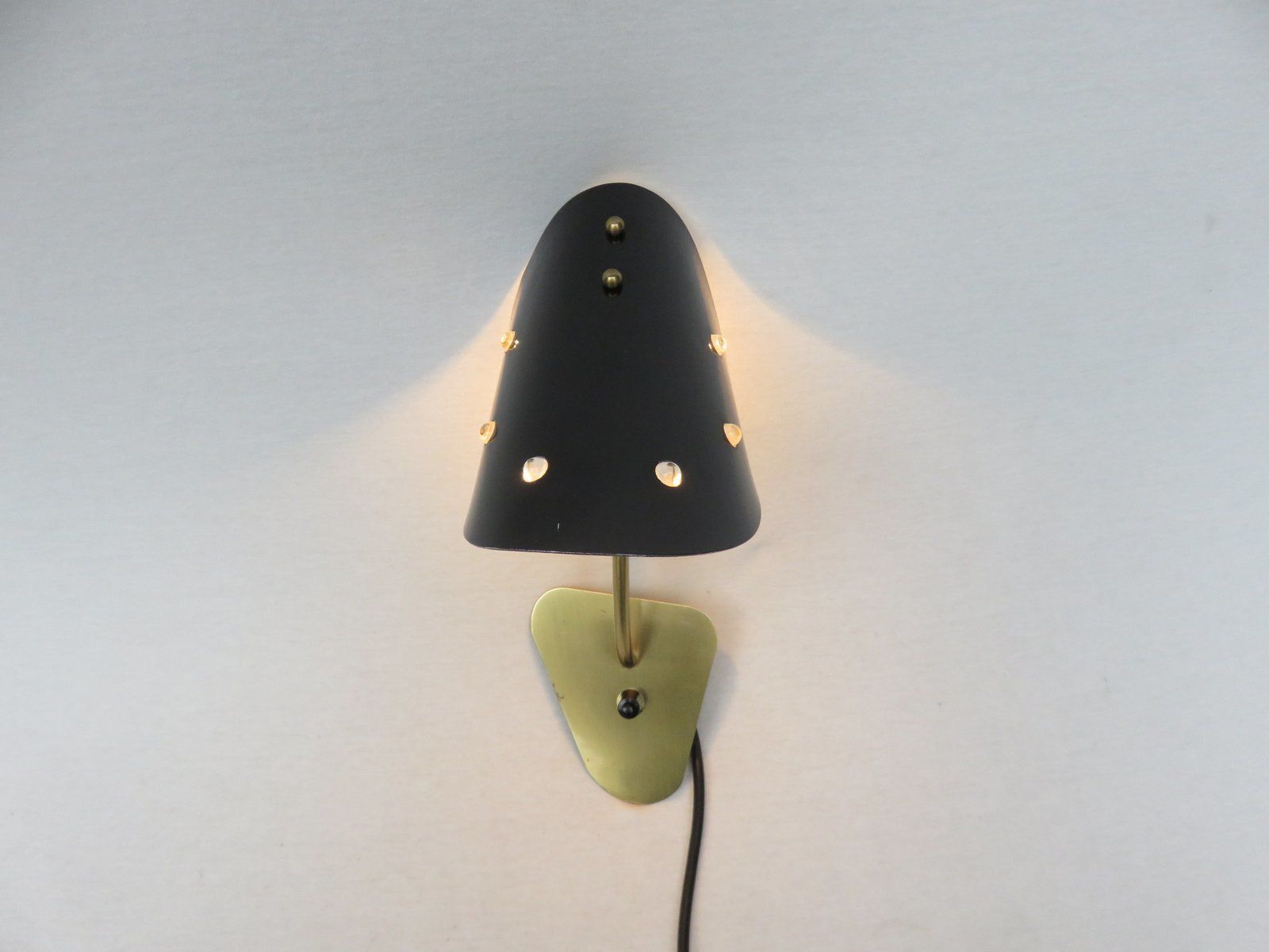 photo for sale Extraordinary Italian Brass, Black Lacquered Aluminum, And Glass Bead Sconces, 1950s, Set Of 2
