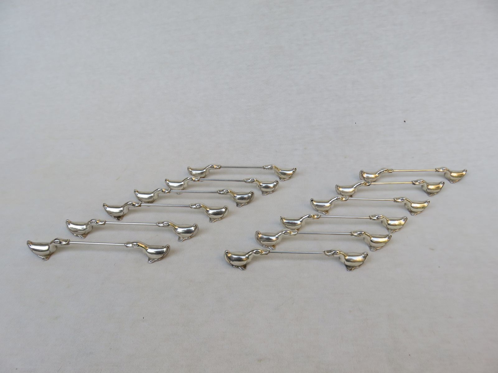 German Art Deco Silver Plated Duck Knife Rests From Wmf Geislingen, Set Of 12 photo for sale