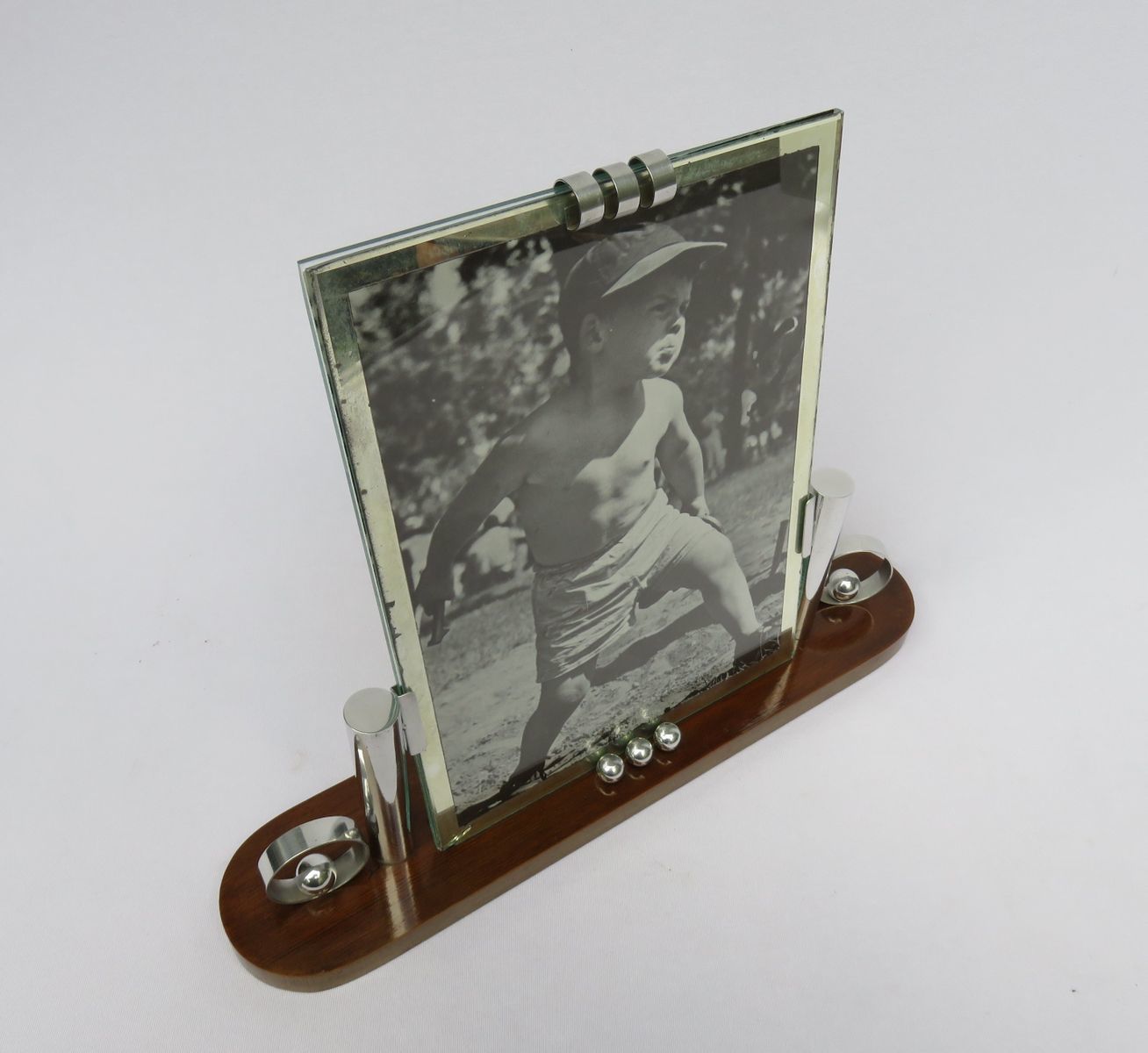 Art Deco French Wood & Chrome Picture Frame