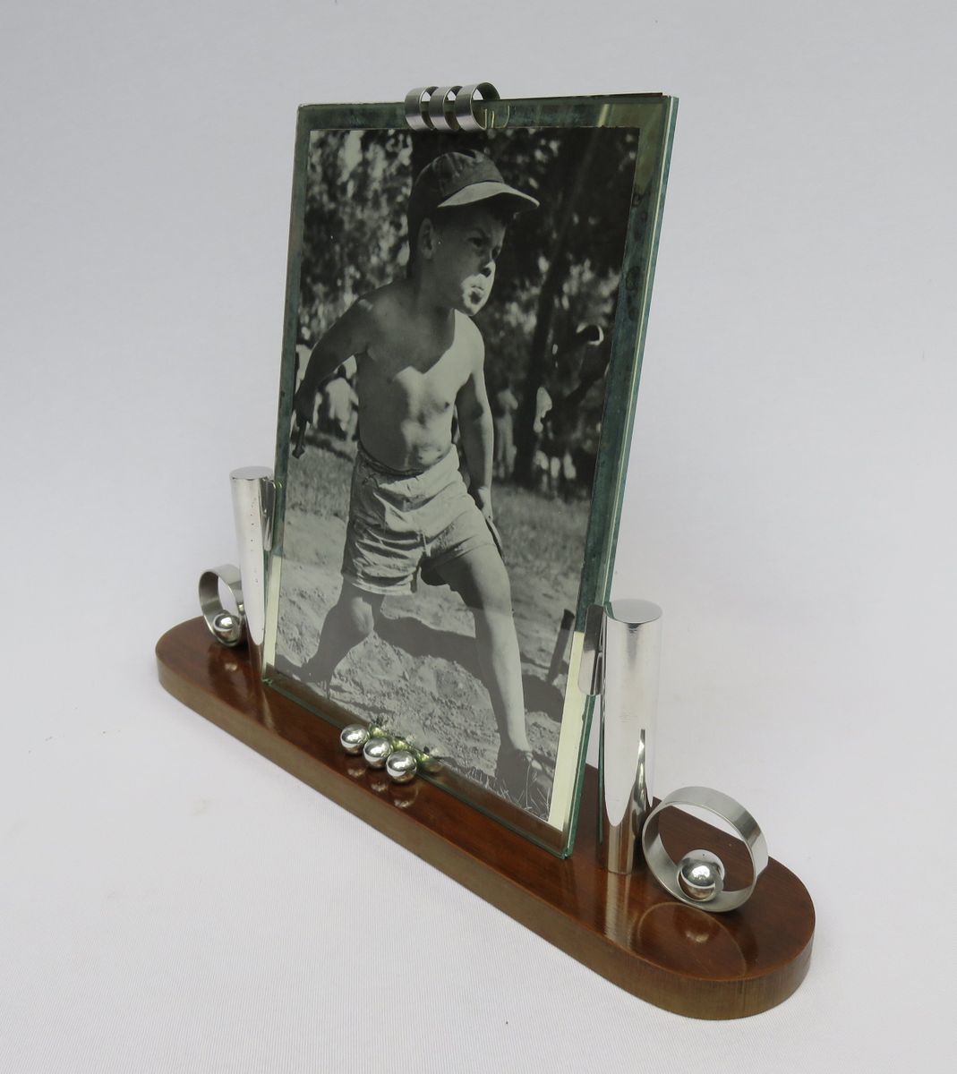 Art Deco French Wood & Chrome Picture Frame photo for sale