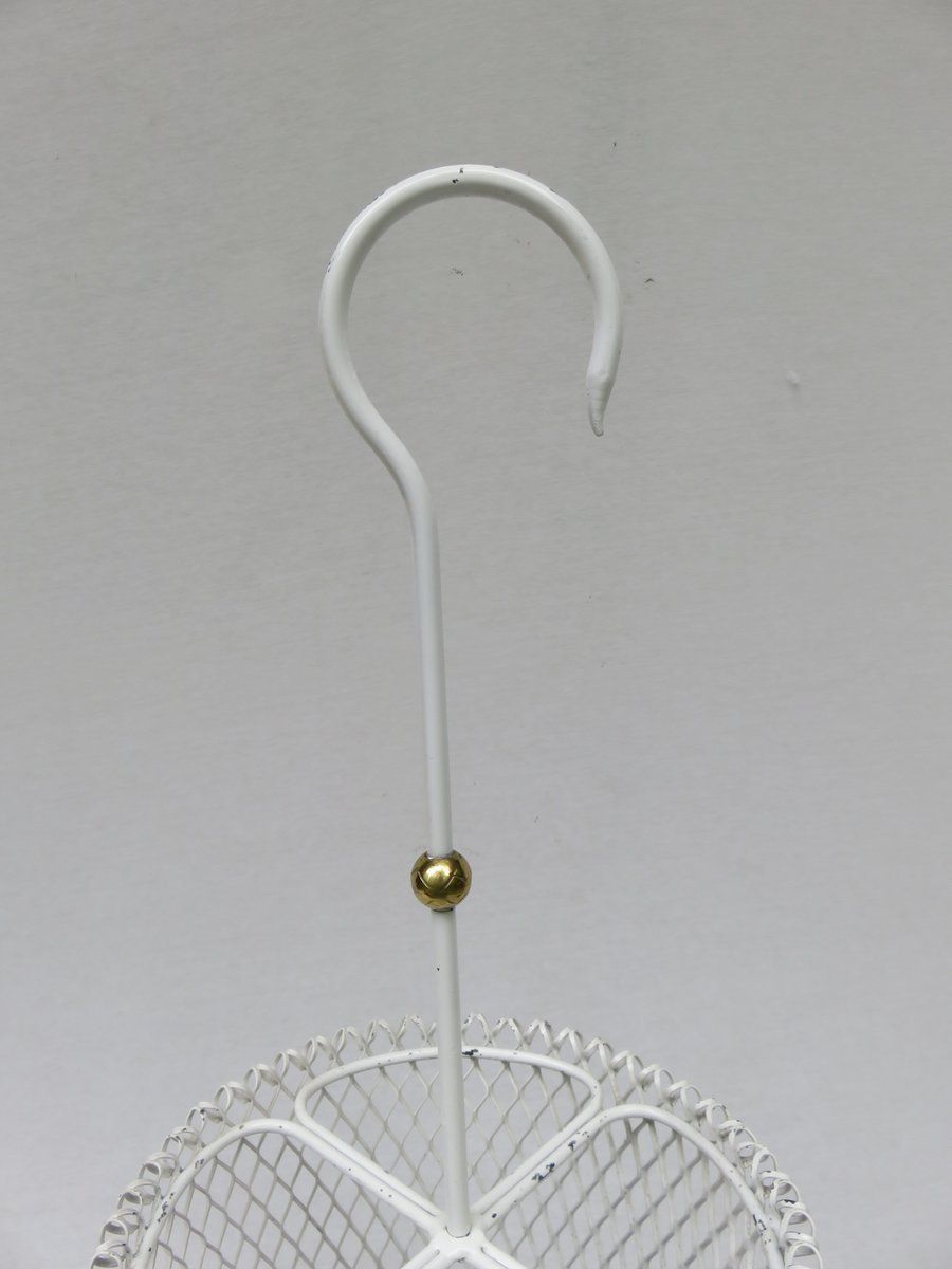 Mid Century White & Yellow Metal & Brass Umbrella Stand, Tray, & Jug, Set Of 3 photo 2802.45