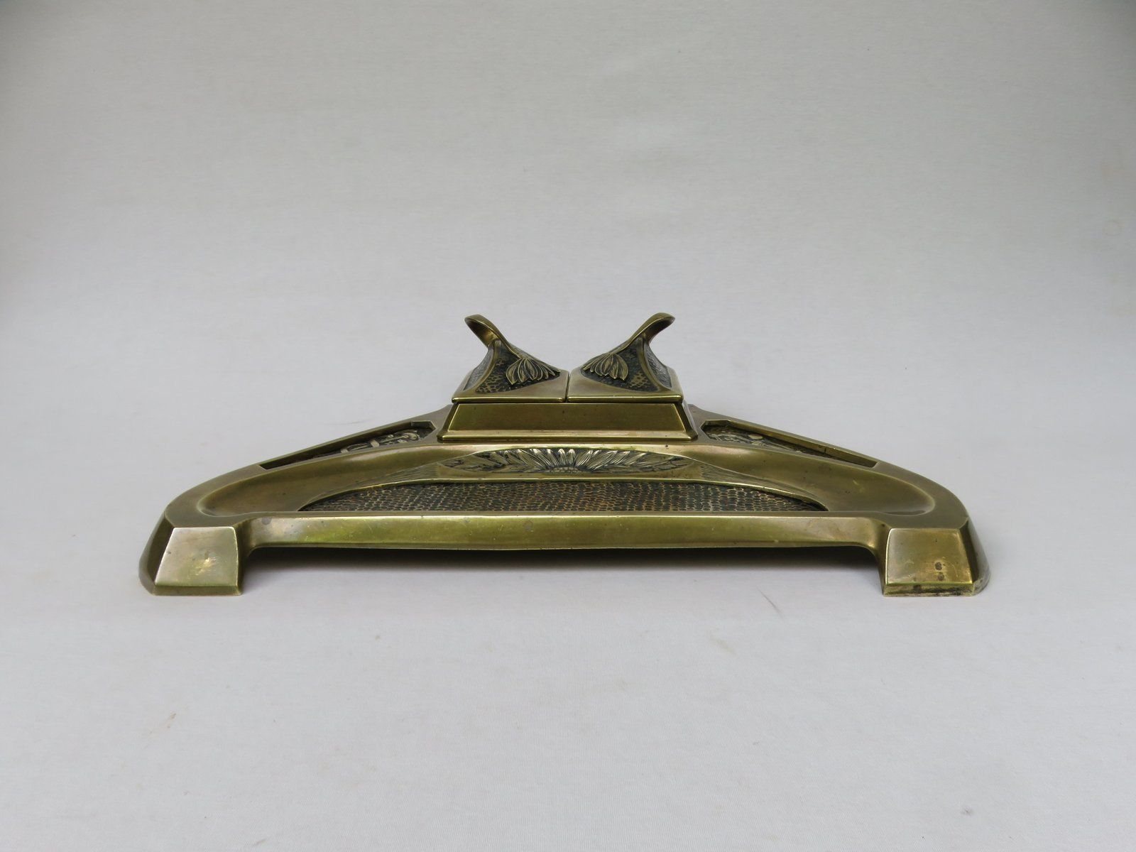 Art Nouveau Brass Ink Well With Symbols Of Economy, Trade And Technology photo furniture