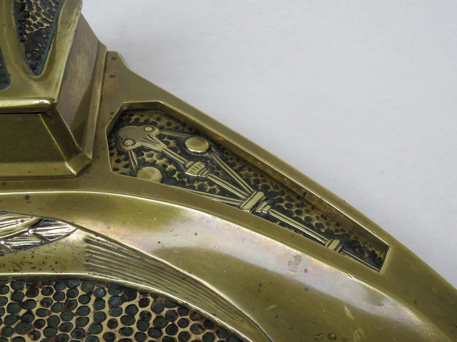 photo for sale Art Nouveau Brass Ink Well With Symbols Of Economy, Trade And Technology