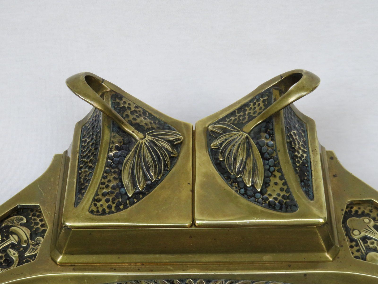 2282.25 Art Nouveau Brass Ink Well With Symbols Of Economy, Trade And Technology photo