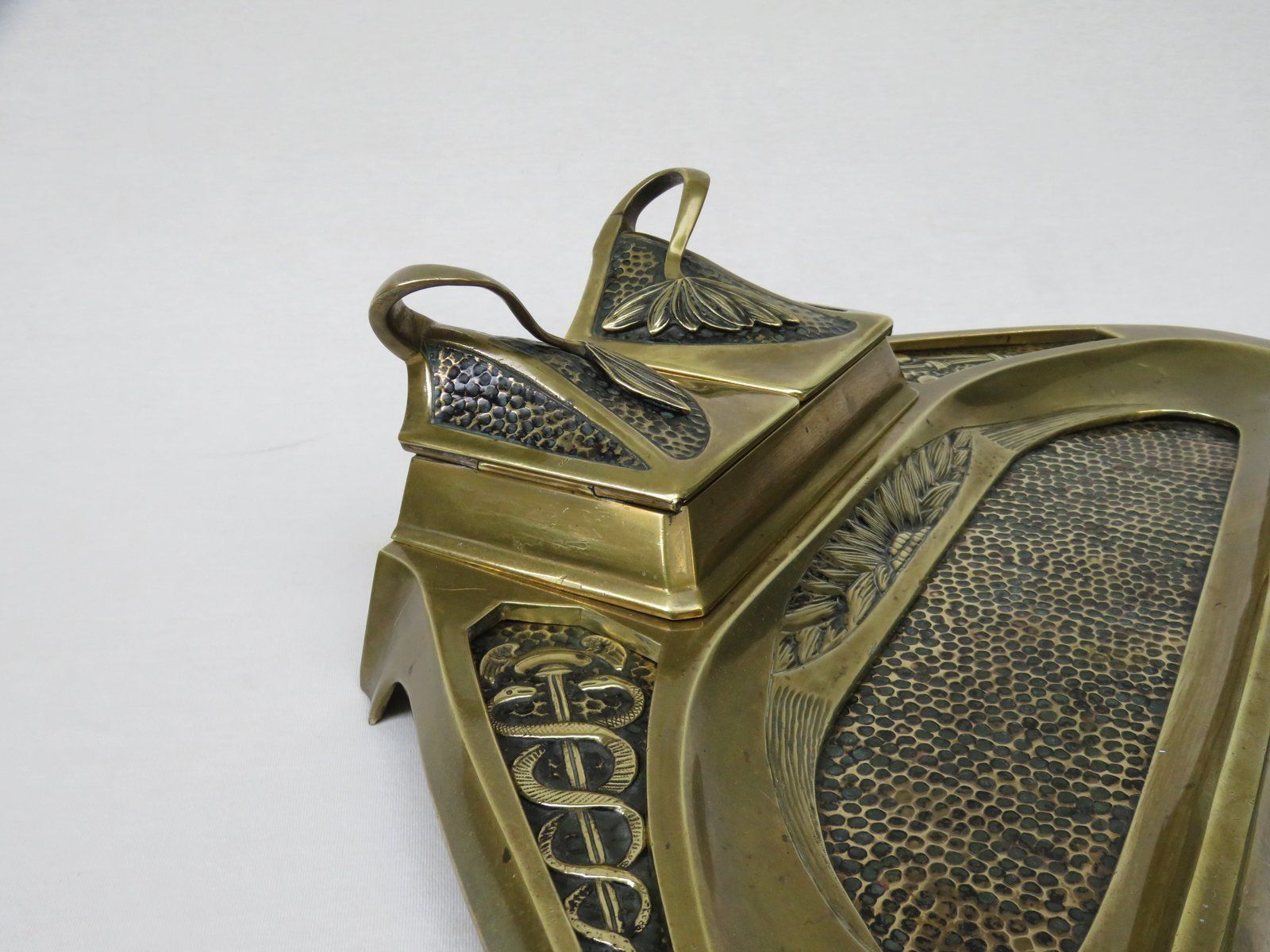photo buy Art Nouveau Brass Ink Well With Symbols Of Economy, Trade And Technology