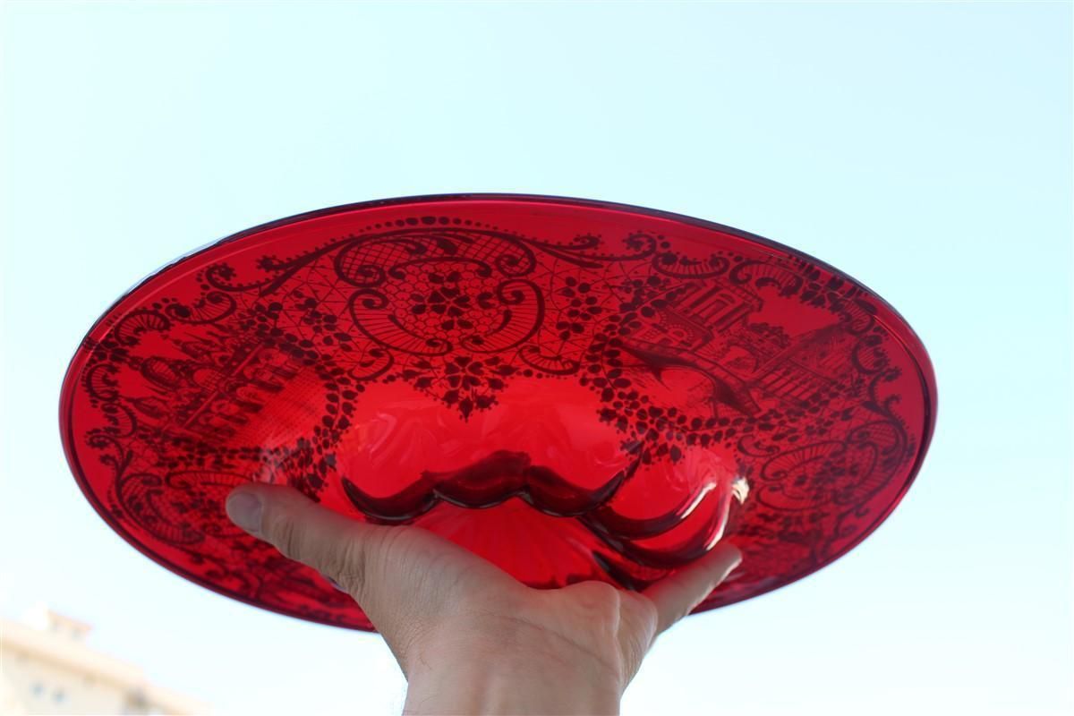 Red Rubin Murano Glass Decorative Bowl Style Of Zecchin Cappellin 1920s Italy photo furniture