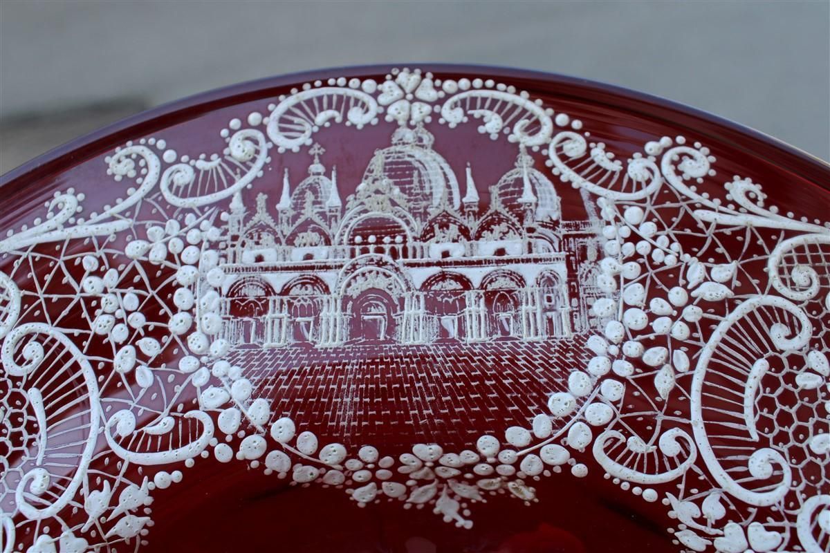 Red Rubin Murano Glass Decorative Bowl Style Of Zecchin Cappellin 1920s Italy photo vintage